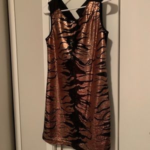 Juniors Medium bronze sequin tiger pattern dress